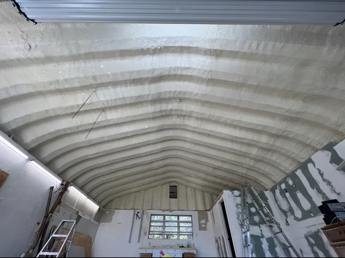 Spray polyurethane foam applied to the underside of a metal roof deck in Wadsworth